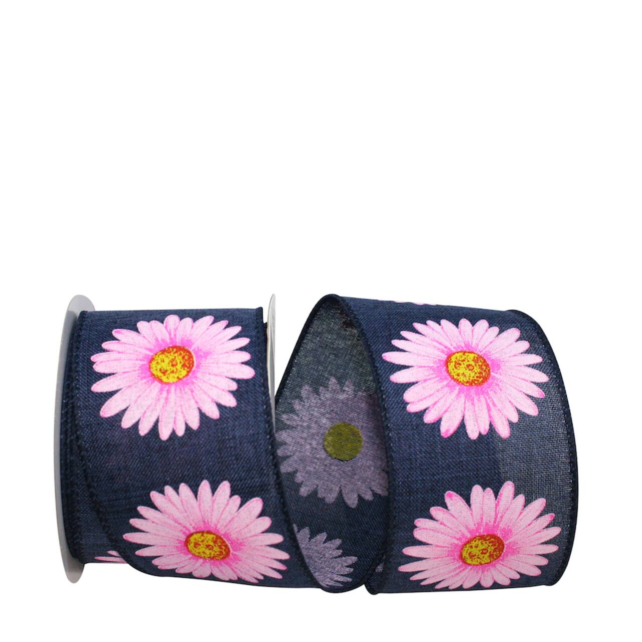 JAM Paper 2.5" x 10yd. Faux Linen Gerbera Daisy Ribbon